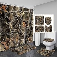 Vista 7 de Camille&Andrew - Juego de 4 cortinas de ducha de tela de ciervo rústico negro, alce, alce, pino, luna, casa de campo, panel rústico, tablero