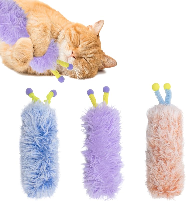 Brinquedo para Gatos com Catnip, Almofadas Macias em Formato de Lagarta com Antenas Maiiu, Pacote com 3