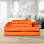 Elegant Comfort Luxurious Premium Hotel Quality Microfiber Three Line Embroidered Softest 4-Piece Bed Sheet Set, Wrinkle and Fade Resistant, Queen, Orange
