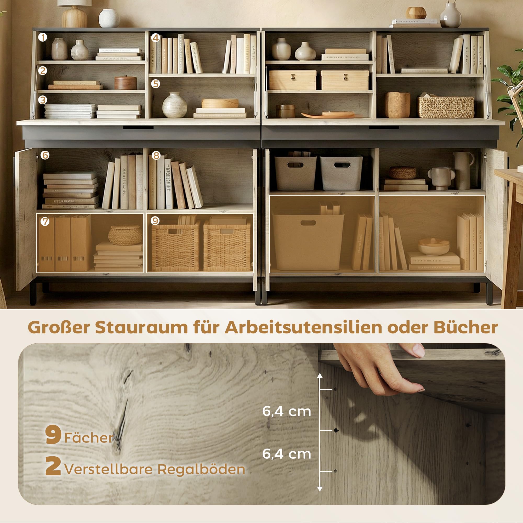 HOMCOM Sekretarzyk 100 cm z półkami Naturalne drewno+Czarny