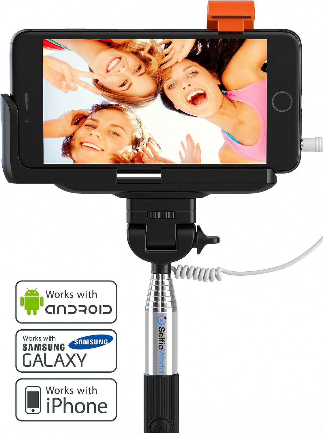 Premium 5-in-1 Wired Selfie Photo Stick for iPhone 6 5 4, Samsung Galaxy - Takes Selfies in Seconds, Get Perfect HD Photos, Operates Flash - No Apps, No Downloads, No Batteries Required
