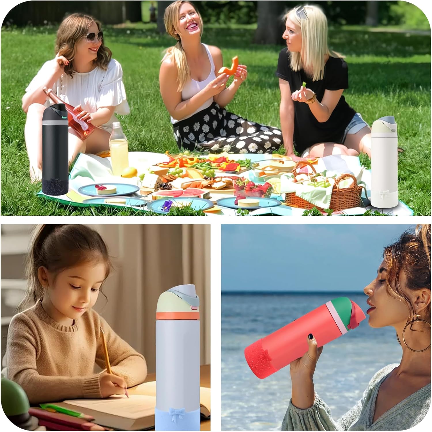 Bow Protective Silicone Boot Compatible with Owala 32oz,Protective Sleeve Bottom Bumper Protector for FreeSip, Twist, and Flip Stainless Steel Water Bottles (Black)