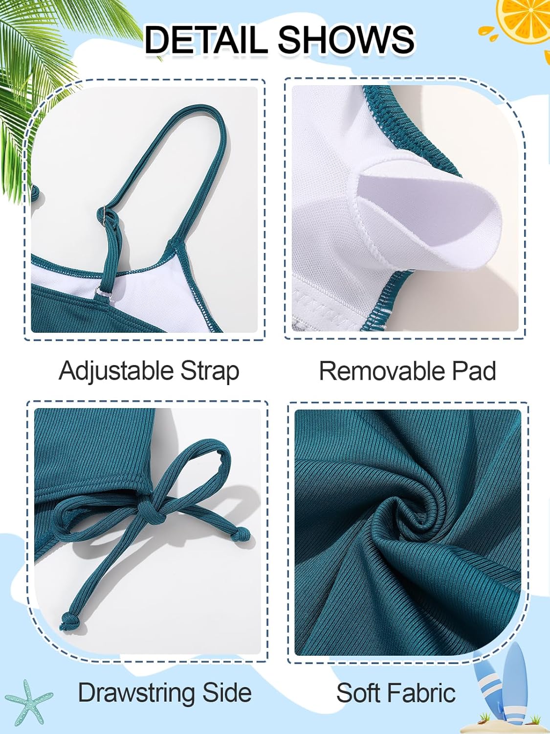 Girls One Piece Swimsuits Ribbed Bathing Suit Spaghetti Strap Swimming Girls' Swimwear Adjustable Swim Suit - Image 7