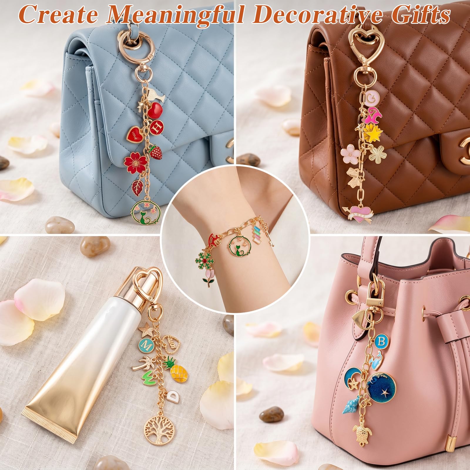 Kit di 569 ciondoli per la creazione di portachiavi, kit per la creazione di bracciali, kit fai da te con ganci portachiavi, anelli aperti, chiusure a moschettone, ciondoli, catene e strumenti, pinze