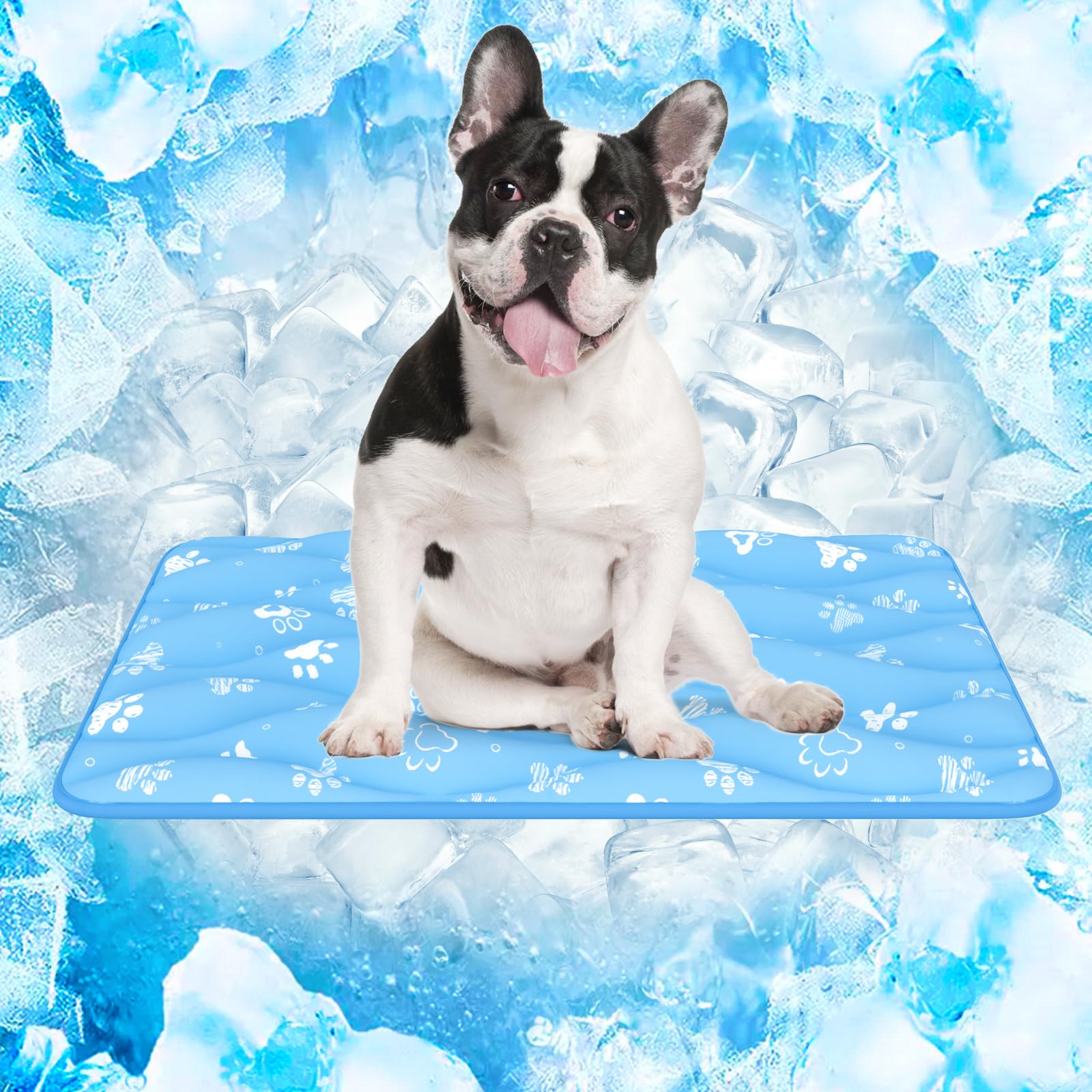 Rywell 【Moisture-Absorbent】 Dog Cooling Mat 50x75cm, Quick Dry Arc-Chill Cooling Mat for Dogs, Color-Changing Fabric,Washable Waterproof Non-Slip Dog Cooling Pad for Kennel/Floor/Sofa/Camping, Blue