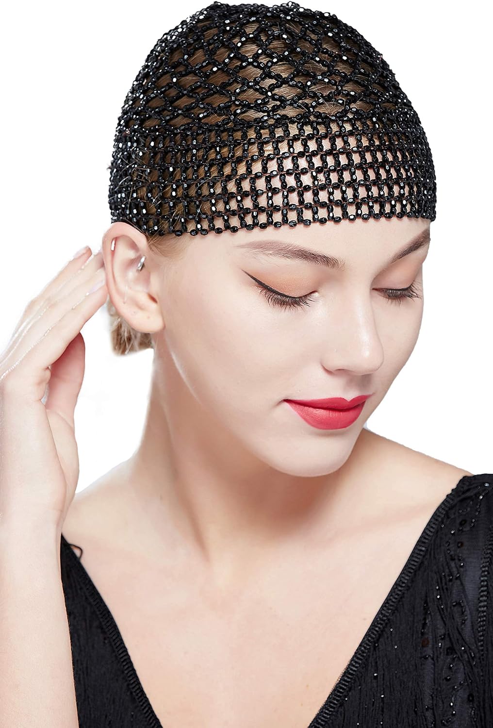 BABEYOND 1920s Beaded Cap Headpiece 