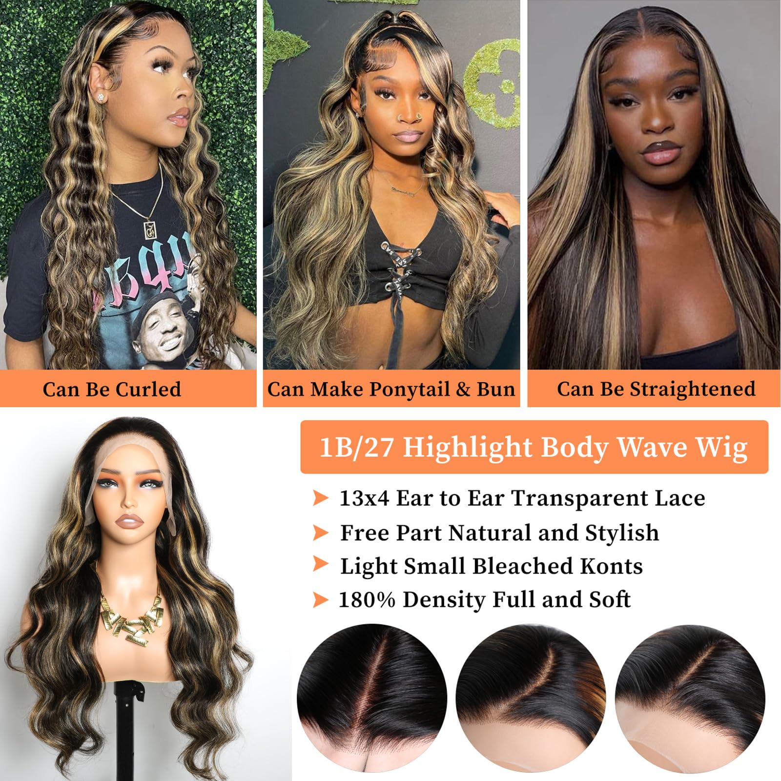 30 Inch Ombre Lace Front Wig Human Hair 13x4 Body Wave Full Frontal Wigs Human Hair 180% HD Pre Plucked Bleached Knots Lace Front Wigs Human Hair Wigs for Women - Image 4
