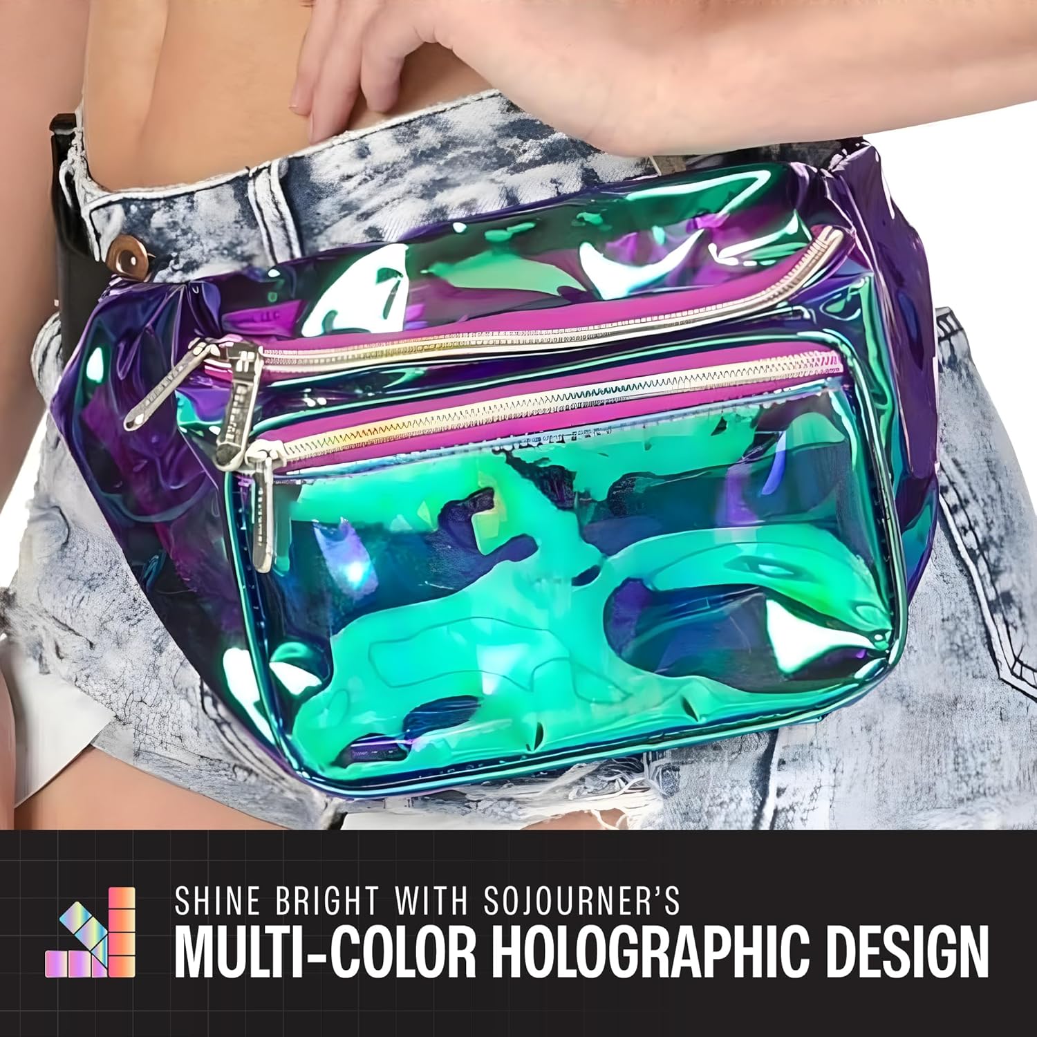 Holographic Fanny Pack Belt bag - Crossbody Waist Bag for Men or Women - Hands-Free, Waterproof Large Bumbag for Hiking, Running, and Travel (purple) - Image 4