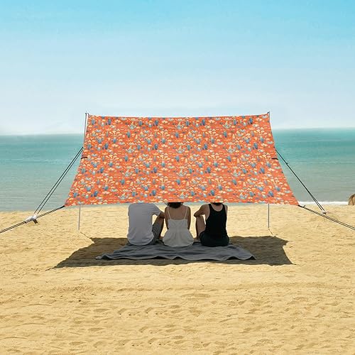 Miniatura 5 de Cacti Orange Foldable Beach Canopy UPF50+ Waterproof Outdoor Sun Shade with Sand Shovel, Sandbags for Family Trips, Picnics & Camping