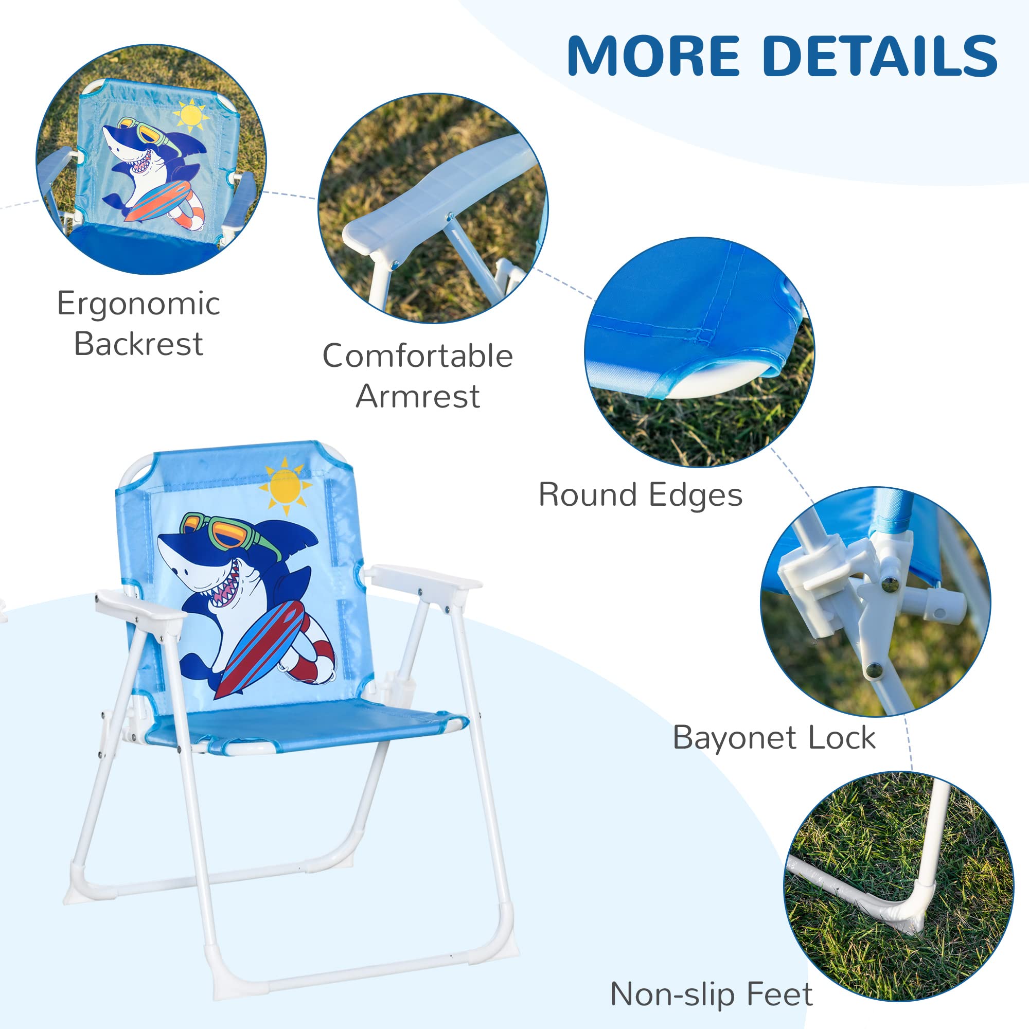 Outsunny Tavolo e Sedie per Bambini da Giardino con Ombrellone Regolabile, Set 4 Pezzi, Blu