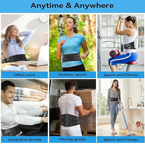 Vista 8 de Soporte de espalda para alivio del dolor inferior, cinturón de apoyo de espalda para hombres y mujeres, 6 cinturones de soporte lumbar de resorte