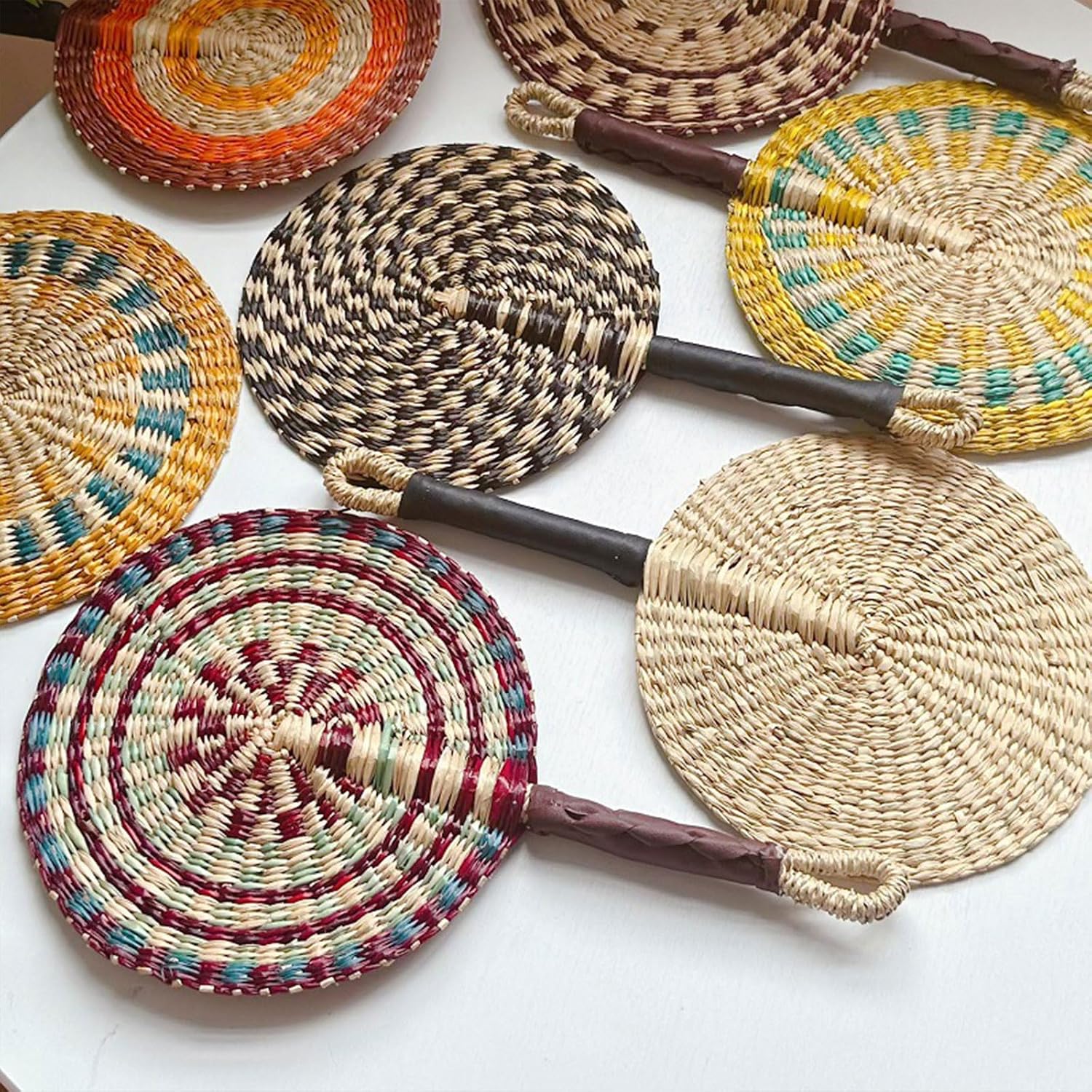 Seaweed Weaving Fan Nordic Hand Woven Africans Fan Portable Handheld Straw Fan for Party Wall Decoration