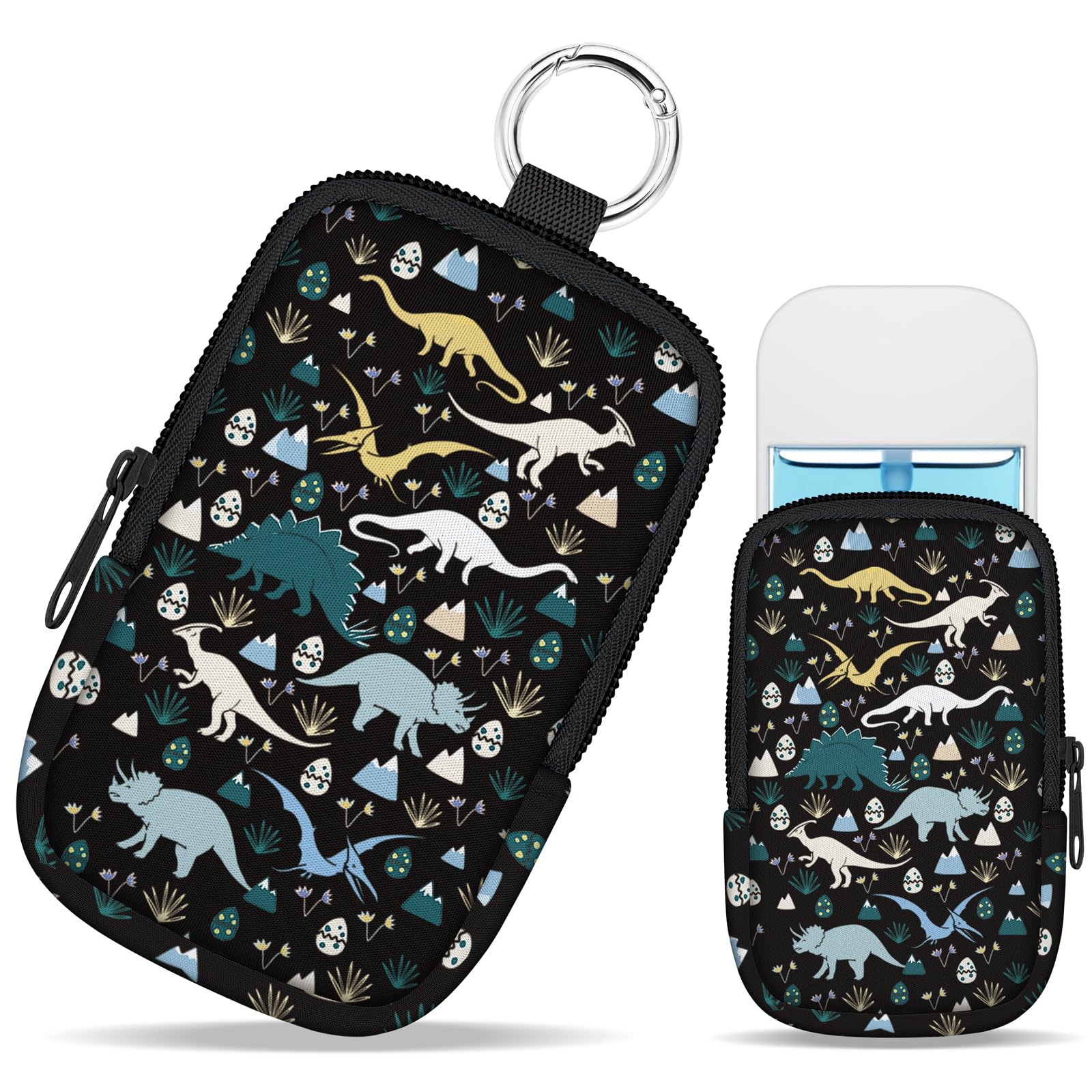 Mcapirivo Cute Dinosaur Hand Sanitizer Spray Case, Hand Sanitizer Holder Zippered Pouch, Fashion Accessory with Snap Hook for Glow Mist and Power Mist
