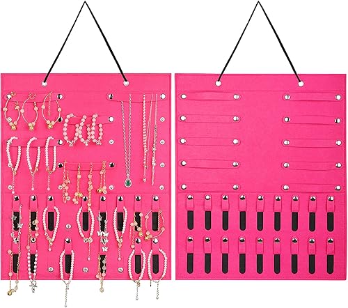 Dofilachy Organizador colgante de joyas Organizador de joyas montado en la pared para aretes collares pulseras anillos C-rojo rosa