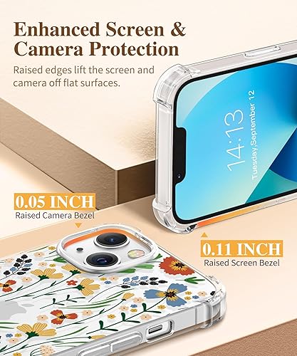Miniatura 5 de GVIEWIN Funda diseñada para iPhone 13 de 6.1 pulgadas, con protector de pantalla de vidrio templado + protector de lente de cámara, flor