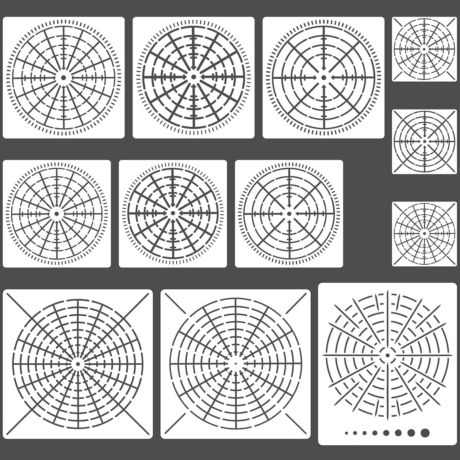 DEVASYA CRAFTS 12 Pieces Mandala Dot Painting Stencils 3.5|5.1|5.8|7.9 in Reusable Stencils Segment Mandala Template for DIY Wall Tile Paper Fabric Glass Metal Art|4 Sizes