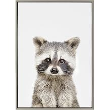Kate and Laurel Sylvie Baby Raccoon Animal Print Portrait Framed Canvas Wall Art by Amy Peterson, 23x33 Gray