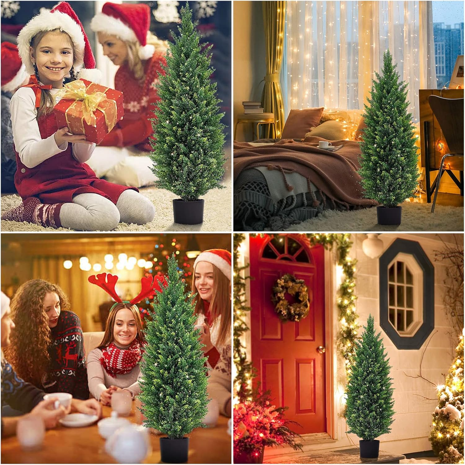 Two 4 Foot Outdoor Artificial Cedar Topiary Trees Uv Rated Potted Plants