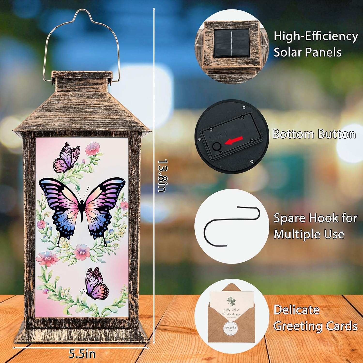YHmall Fathers Day Gifts Solar Lanterns Outdoor Waterproof, Butterfly Gardening Gifts for Dad Women Mom Grandma Sister, Hanging Solar Lights Outside for Porch Yard Garden Decor