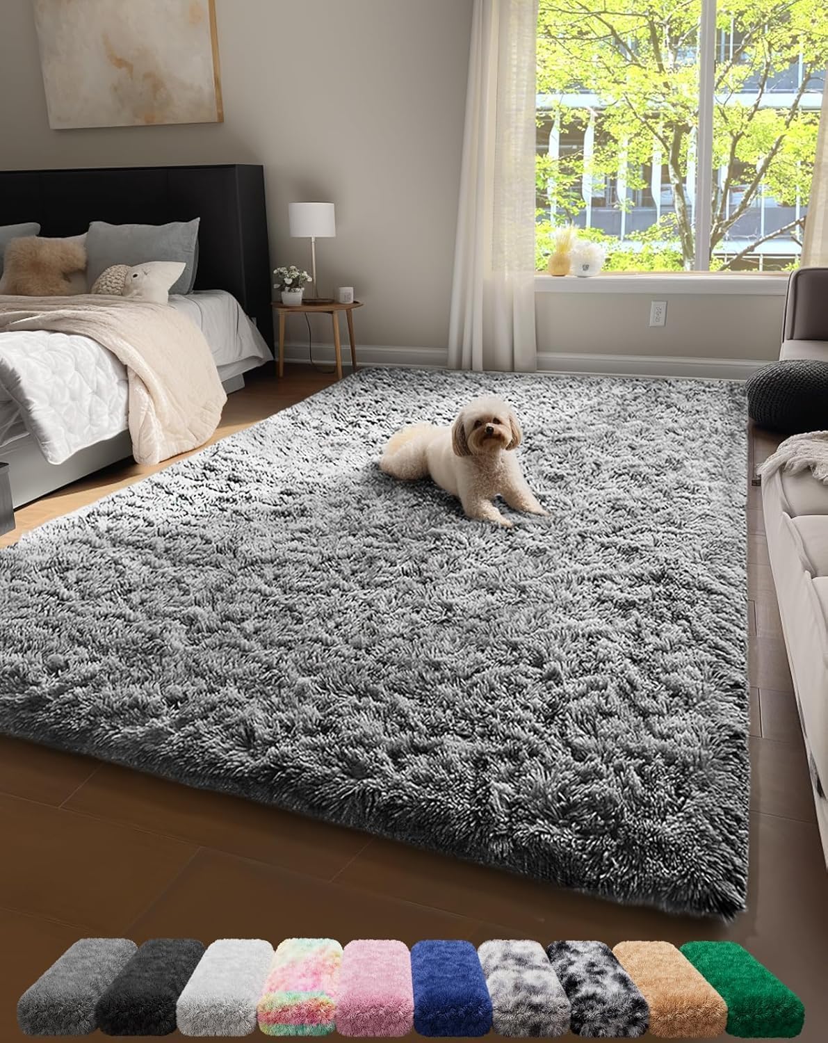 Ophanie Upgrade 4x6 Rugs for Bedroom, Grey, Fluffy Shaggy Soft Area Rug, Gray Non-Slip Indoor Floor Carpet for Living Room, Kids Baby Boys Teen Dorm Home Decor Aesthetic, Nursery, Rug 4' x 6' (Bedroom 30-60ft²) 1-grey