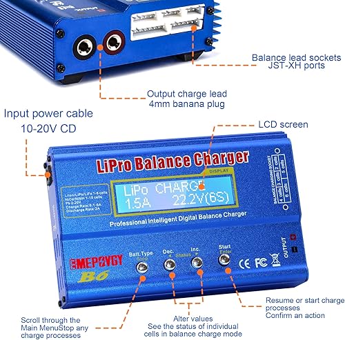 Miniatura 5 de Cargador de equilibrio de batería B6 Lipo 80W 6A descargador para NiMH/NiCd (1-15S) LiPo/Li-ion/Life Battery (1-6S) RC Hobby Baterías Cargador de