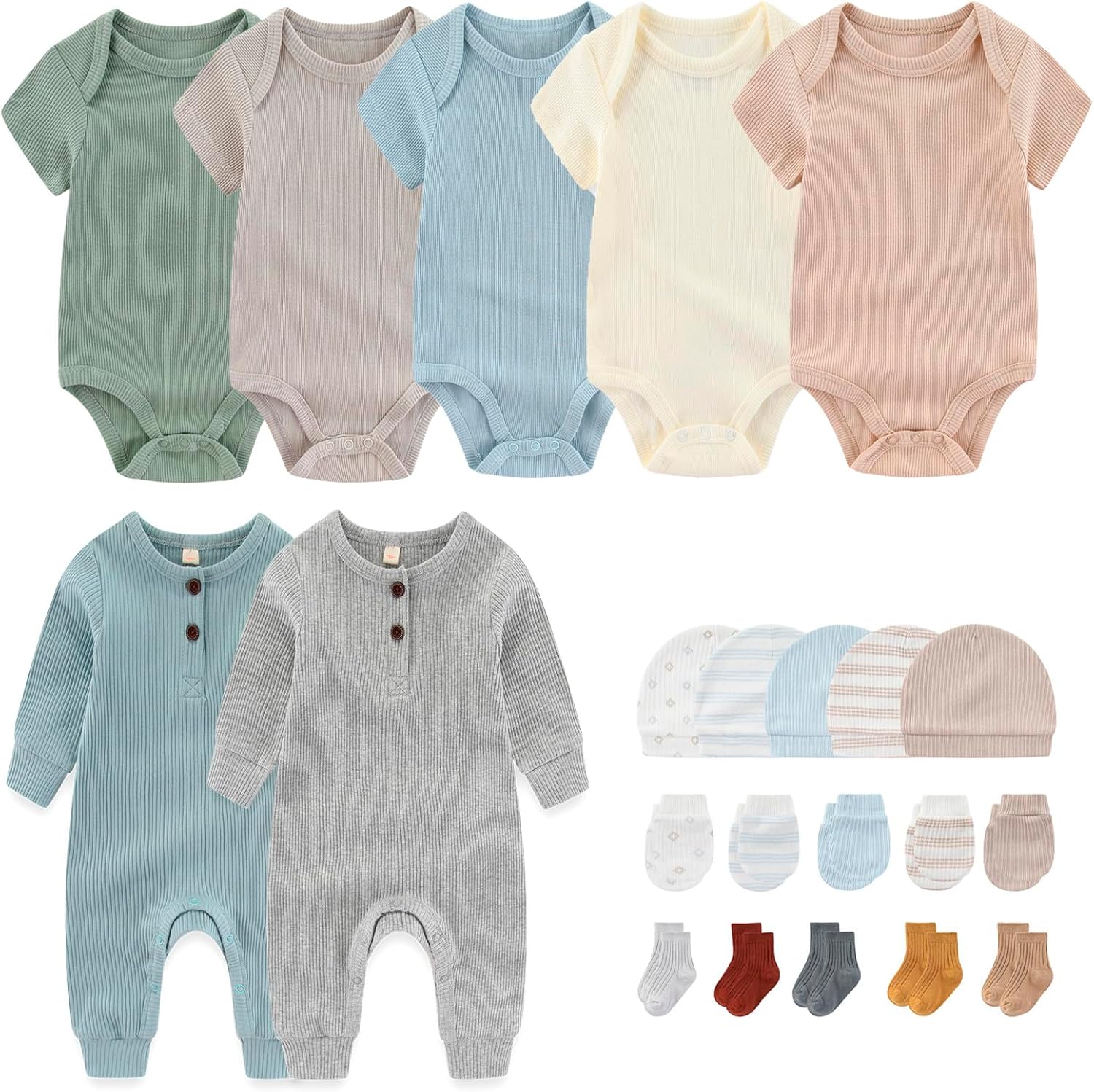 Newborn Layette Gift Set 22-Piece Baby Boy Girl Bodysuits Infant Outfits Essentials and Accessories 0-12 Months
