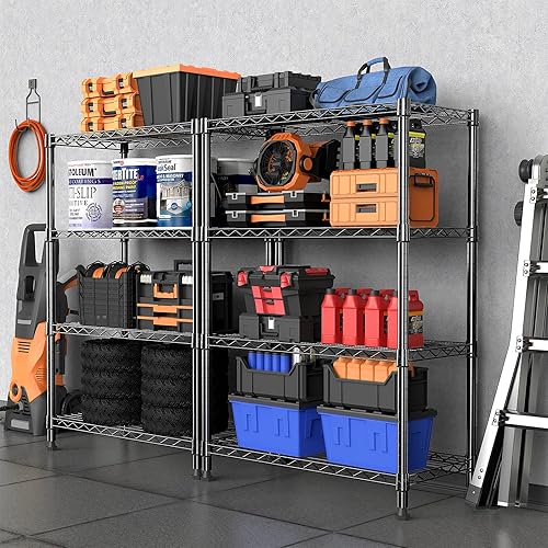 Miniatura 7 de MZG - Estantería de acero resistente de 4 niveles, organizador de acero para el hogar, cocina, oficina, negro (13.7 pulgadas de profundidad x 23.6