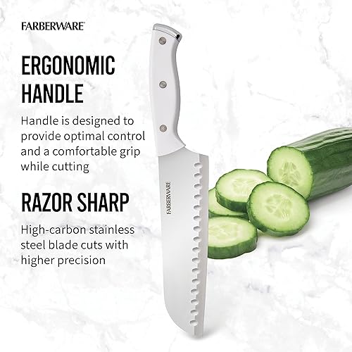 Miniatura 5 de Farberware Edgekeeper Cuchillo Santoku con triple remache con cubierta de hoja autoafilable, cuchillo de cocina de acero inoxidable de alto carbono