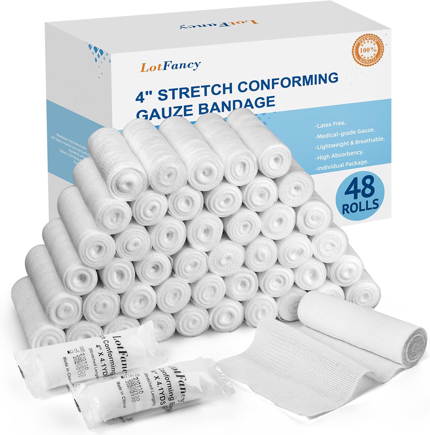 48 Gauze Bandage Roll and 10 Calcium Alginate Wound Dressing Pads