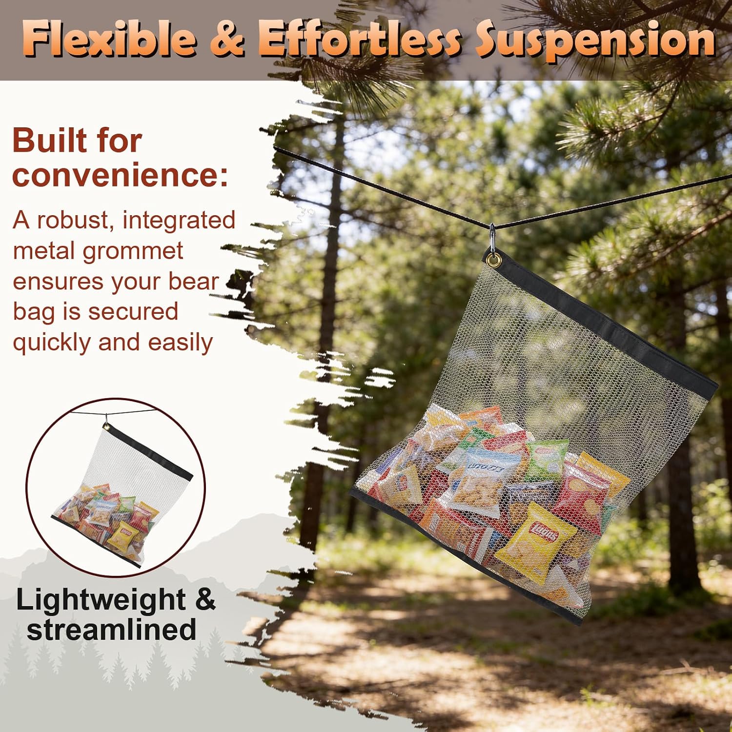 2 Pack Ultralight Rodent Proof Bear Bags, Wire Mesh Hanging Food Storage Bags for Camping and Backpacking, Critter Protection Kit with Nylon Rope and Carabiners