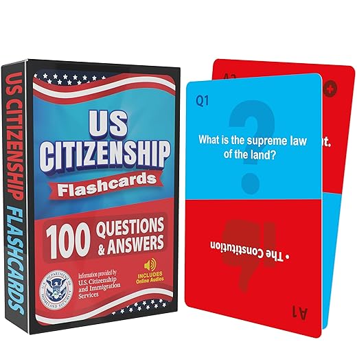US Citizenship Flash Cards 2025: Compact Naturalization Test Study Guide with 100 USCIS Questions & Answers, New Turn & Flip Method, Lightweight & Portable with Online Audio