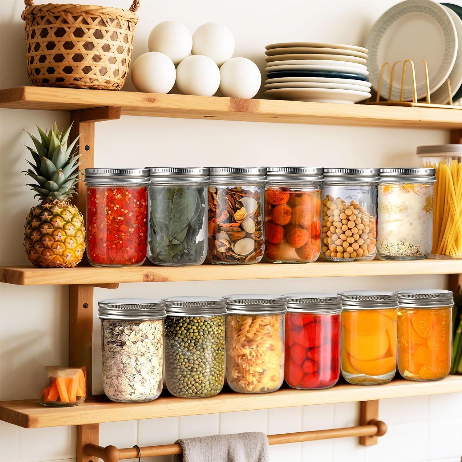 Showvigor 2 Pack Wide Mouth Mason Jars 16oz - Airtight Glass Canning Jars for Food Storage, Meal Prep, Overnight Oats, Pickling, Salad & Wedding Favors (Leak-Proof Lids)