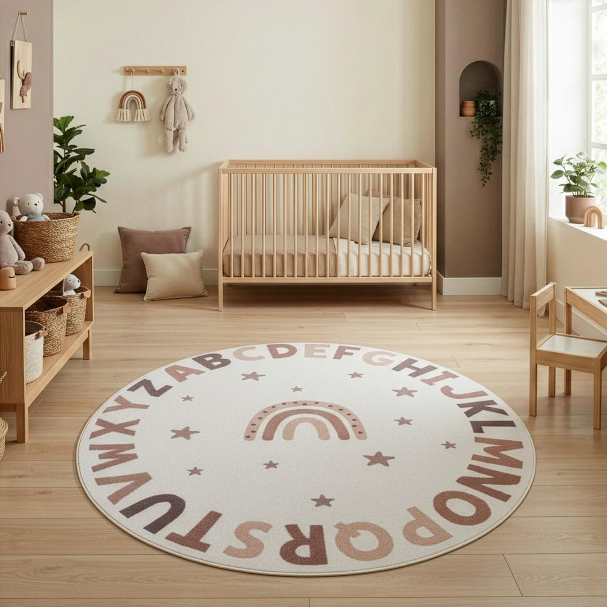 Carpettex Dywan Dzieciecy Alfabet Dywan Edukacyjny Okragly 160 cm do Pokoju Dzieciecego w Kolorze Kremowym z Motywem Liter idealny do nauki i zabawy szczegółowa motyw
