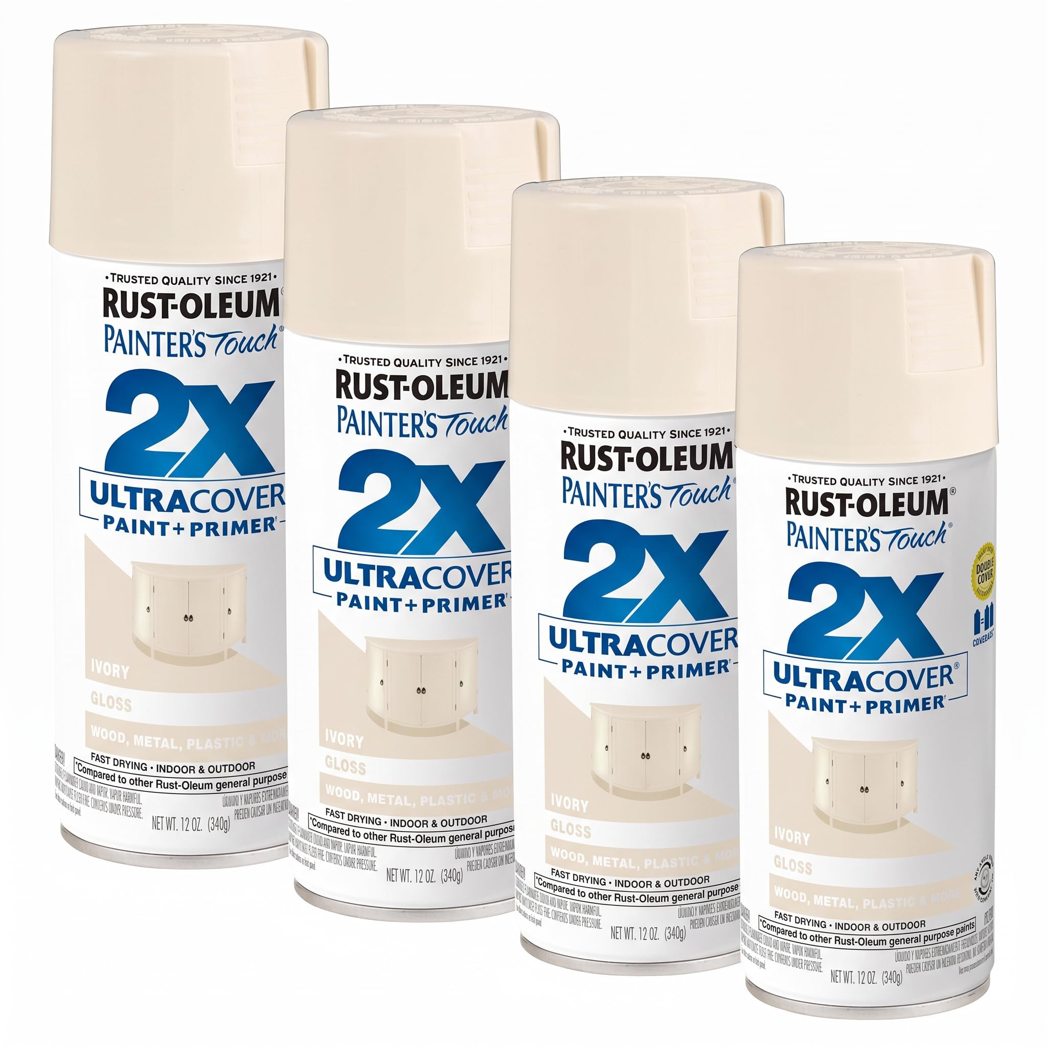 Rust-Oleum 334035 Painter's Touch 2X Ultra Cover Spray Paint, 12 oz, Gloss Ivory (Pack of 4)