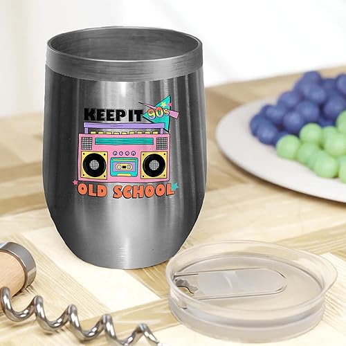 Miniatura 2 de Keep It 90s Old School with Retro Radio Cassette Player Art Merch Gift, Stainless Steel 12oz Wine Tumbler