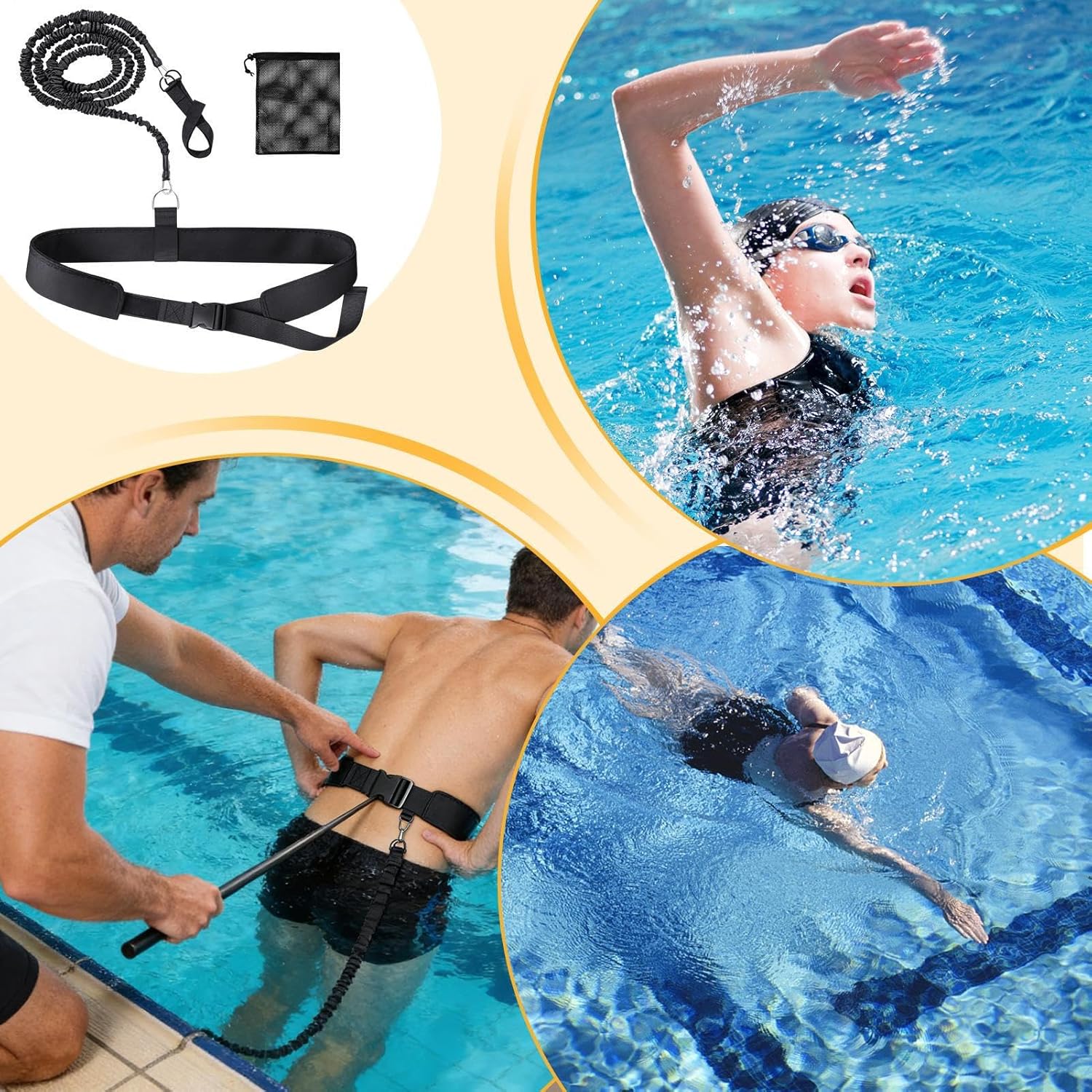 Genérico Swimming Training Belt | Adjustable Strap with Pocket | Resistance Band for Swimming - for Adults Beginners and Women Exercise Floating Fitness Swimming
