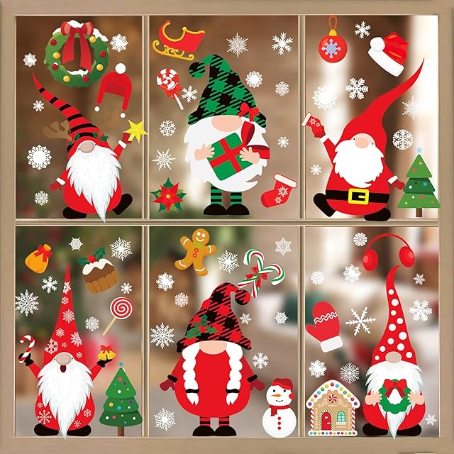 Party-poter Christmas Window Stickers,316pcs Christmas Decorations for Windows Xmas Window Stickers Window Stickers Christmas Gnome Snowflake Santa Glass Christmas Thamed Party