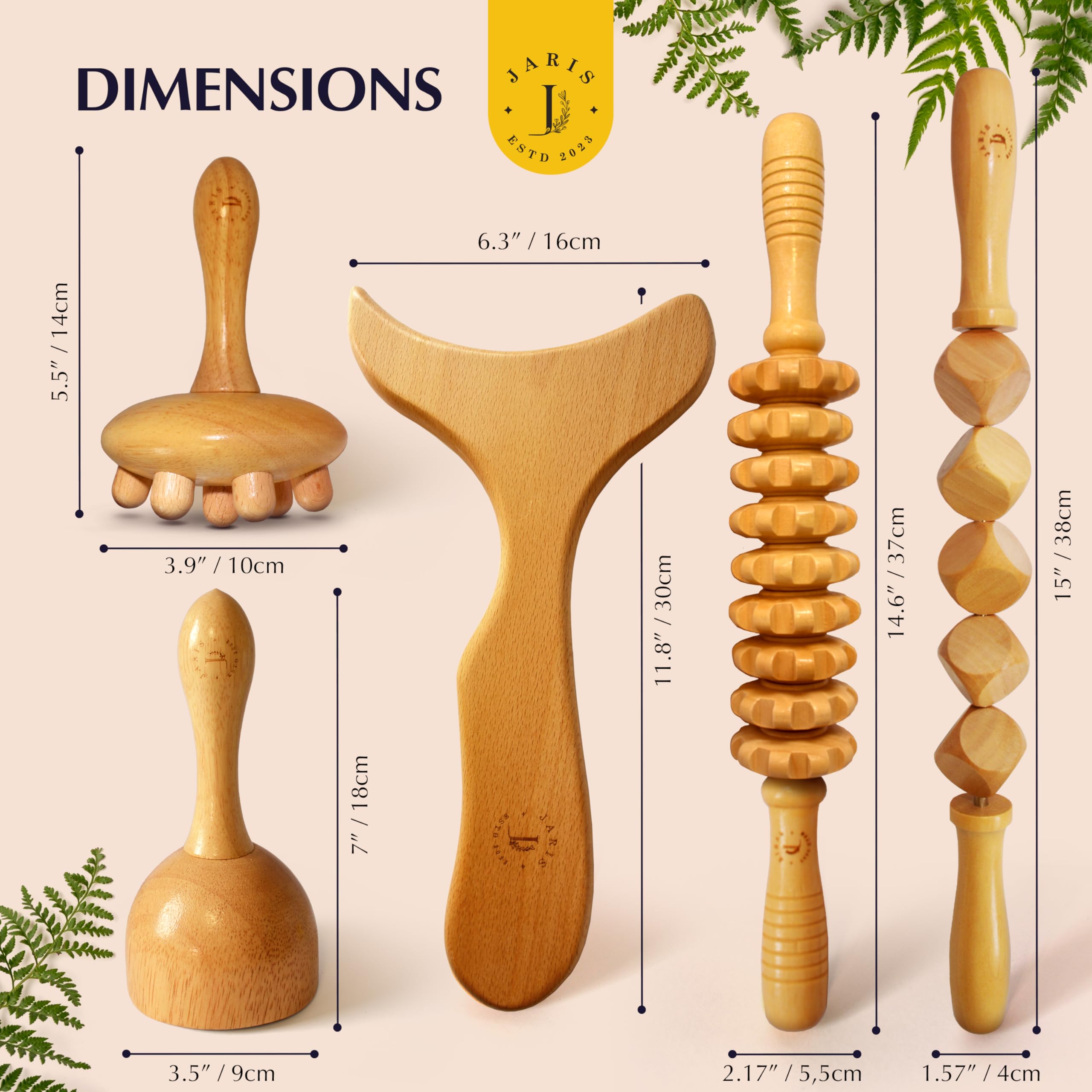 JARIS - Maderotherapie- Kit Professionnel Maderothérapie Corps | Abdomen et Cellulite | Kit Complet avec Instructions QR Écologiques | Maderothérapie pour Massages