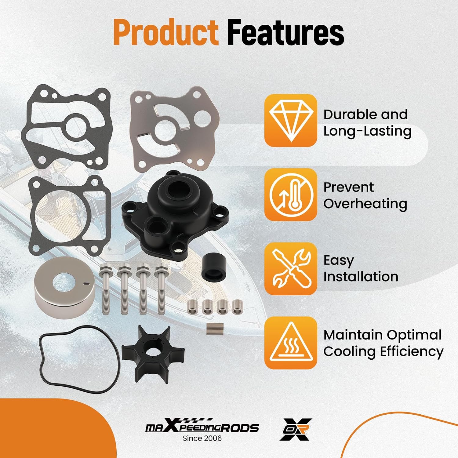 maXpeedingrods Water Pump Impeller Repair Kit for Honda Outboard models BF40A, BF40D, BF50A, BF50D 4-Stroke, Replaces 06193-ZV5-020, 06193-ZV5-010