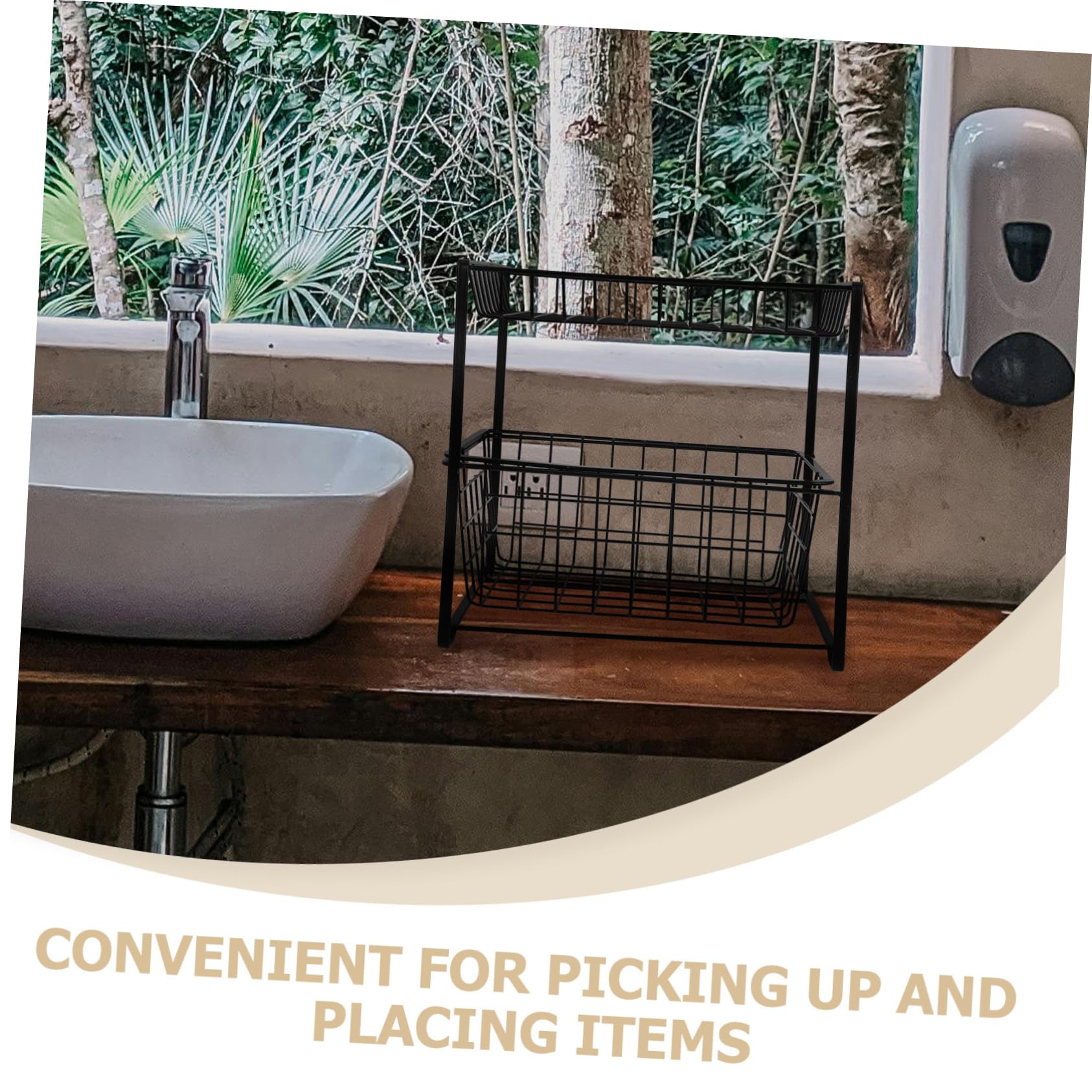 COLLBATH Organizador Extraíble de Hierro Negro de Dos Niveles para Lavabo | Diseño Ahorra Espacio, Apto para Cocina y Lavandería, Solución Robusta para Esenciales y Tocador