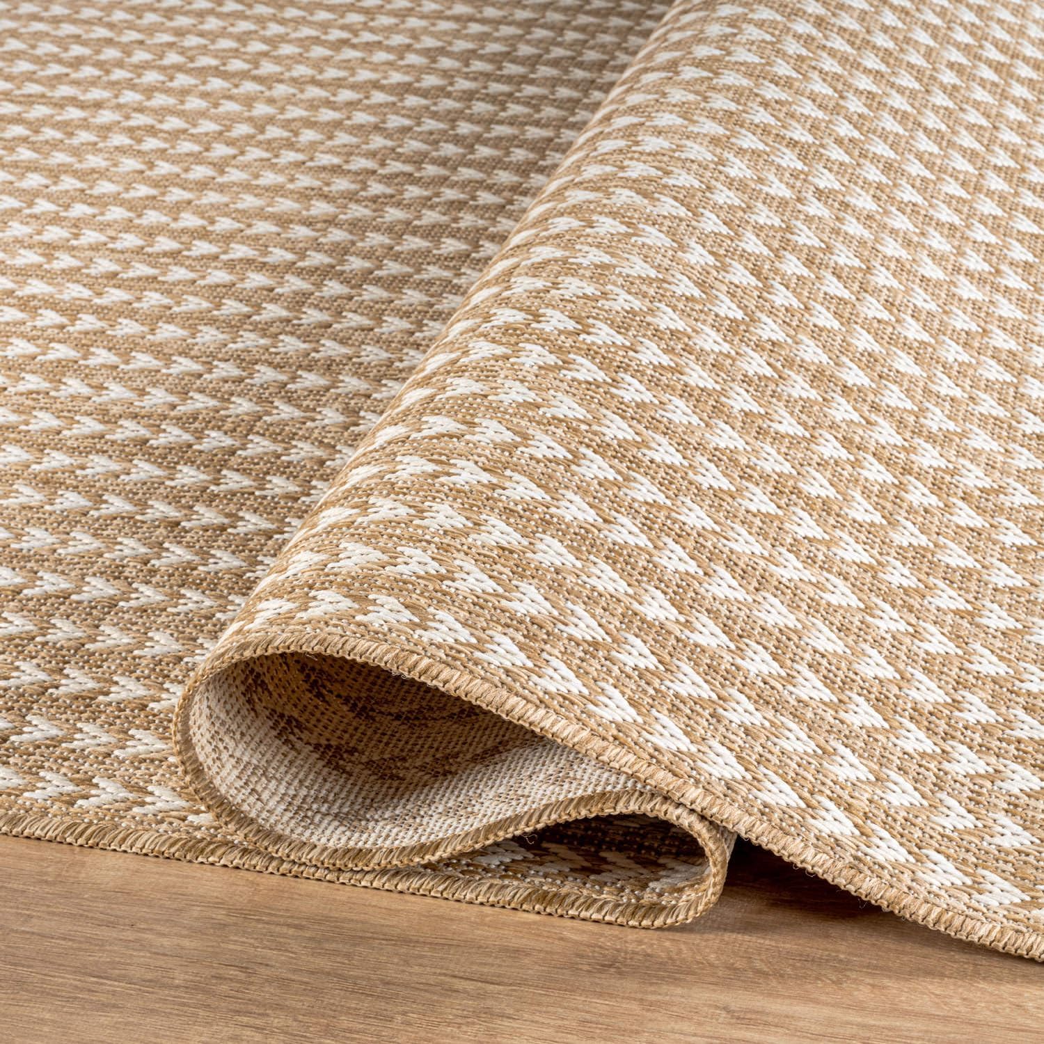 Washable Outdoor Rug 5x7 Modern Area Rugs Outdoor Carpets Striped Pattern Non Shedding Waterproof Easy Clean Patio Deck Porch Living Room Bedroom Garden RV (5 X 7 Natural)