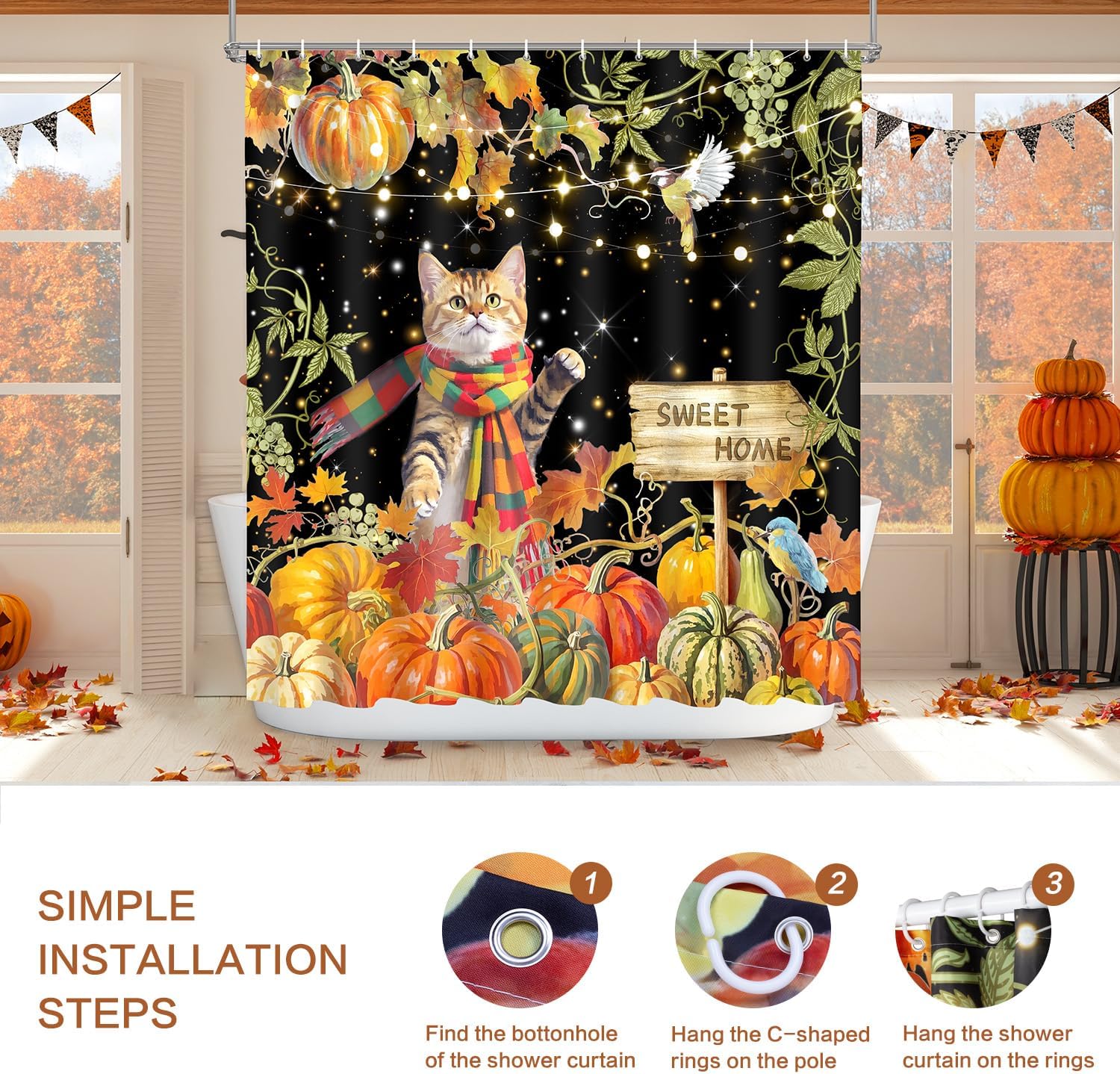 Shower Curtain Fall, Thanksgiving Shower Curtain for Bathroom 72x72