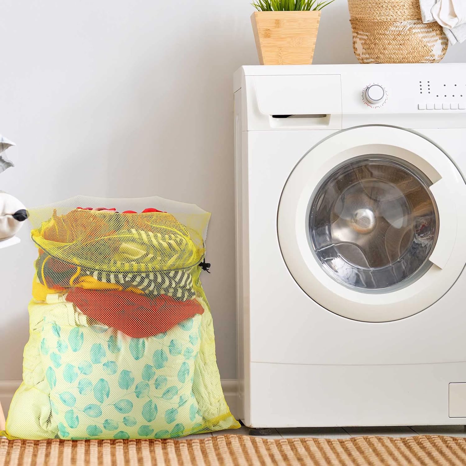 Nuenen 20 Pieces Mesh Laundry Bag, 24" x 36" Large Travel Laundry Bags with Drawstring Lock Closure Machine Washable Dirty Clothes Bags for Factories, College, Dorm and Apartment, Assorted Colors