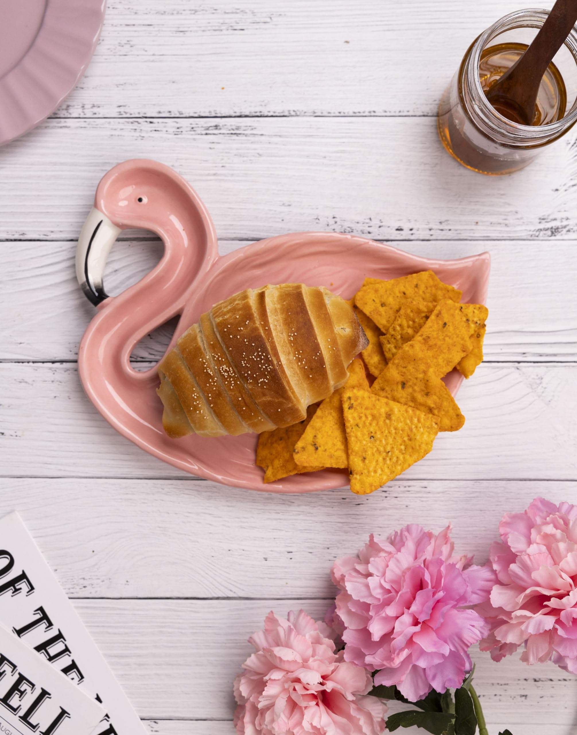 MGeezz Flamingo Design Serving Platter Tray for Kitchen, Dining Room & Centre Table, Multipurpose Ceramic Decorative Tray for Serving Snacks, Unbreakable Gifting Tray - Big 3