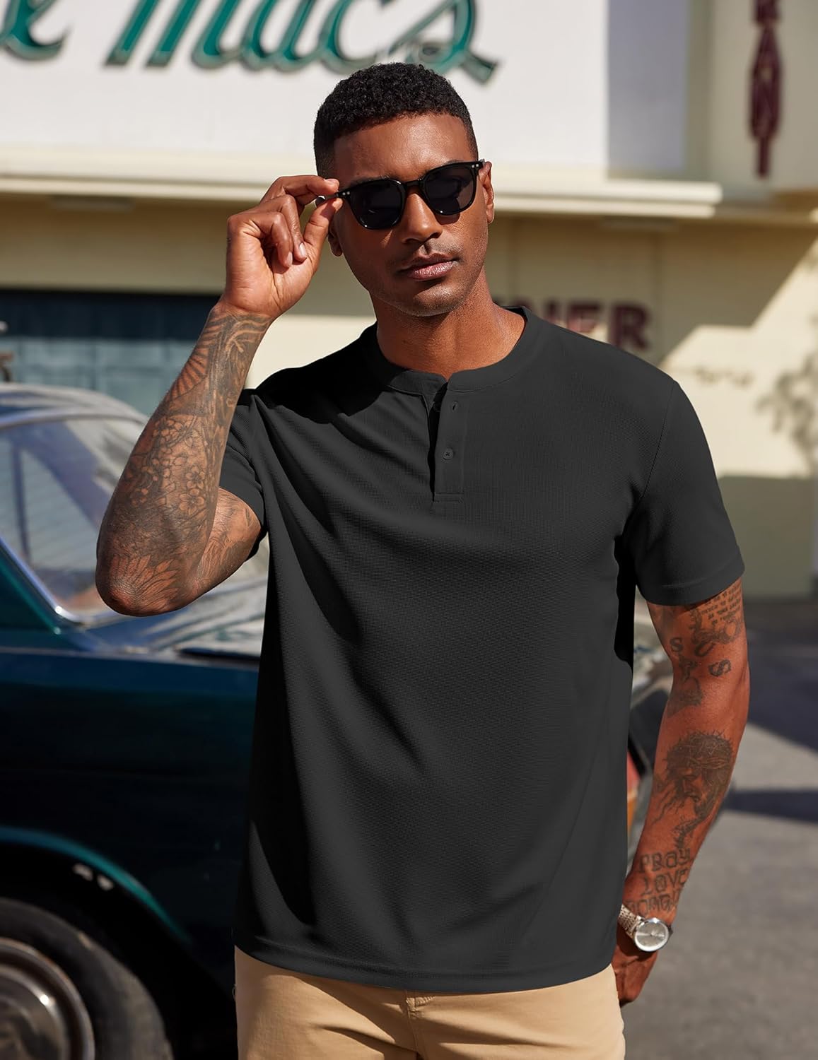 COOFANDY Men's Henley Shirts Short Sleeve Texture Casual Button Henley Summer Classic Basic Tee Shirts - Image 3