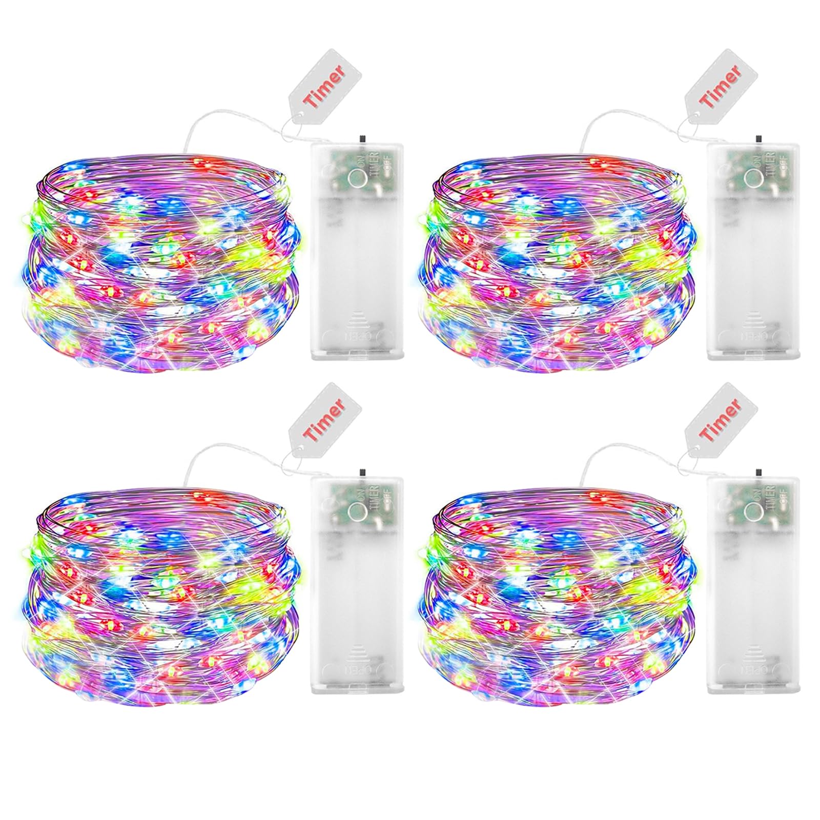 ENLACE Pack of 4 LED Fairy Lights Battery with Timer 3 m 30 LED Copper Wire Fairy Lights for Indoor Battery Operated Colourful Fairy Lights with Timer for Christmas, Halloween, Weddings