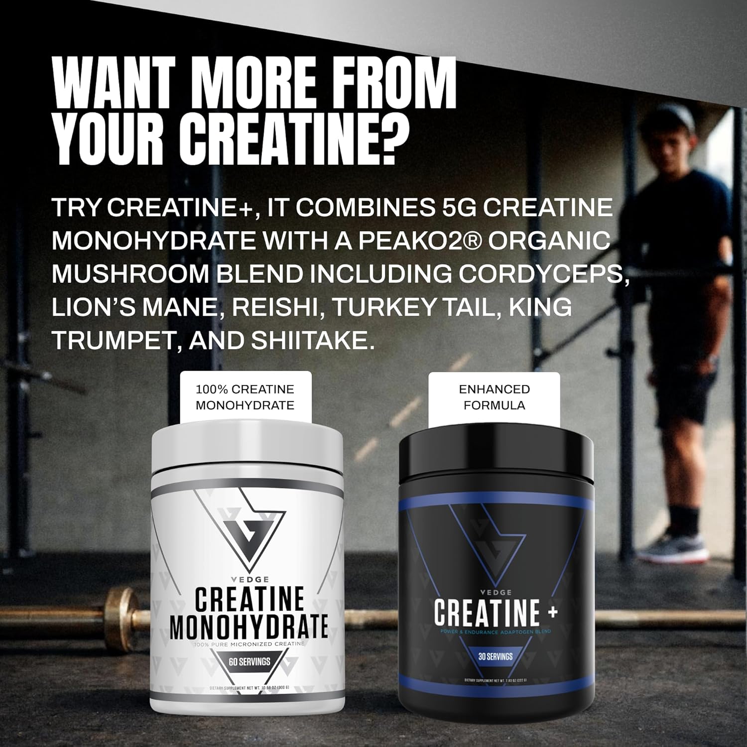 VEDGE Vegan Creatine Powder, 5 g Creatine Monohydrate, Micronized Unflavored Creatine Powder, Plant Based Creatine for Women and Men, Gluten Free, Made in USA, 30 Servings