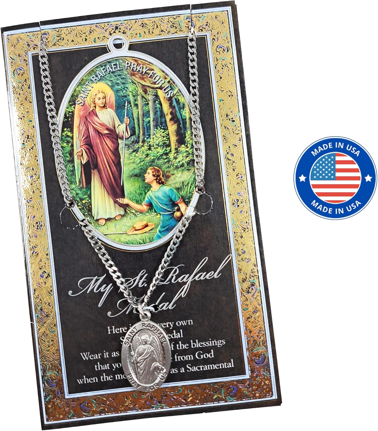 Trendzeen St Raphael Pendant Necklace With Lord's Prayer Card - Genuine Pewter Medallion - Saint Necklace for Men and Women - Patron Medal Jewelry, 2 Items Set - Image 4