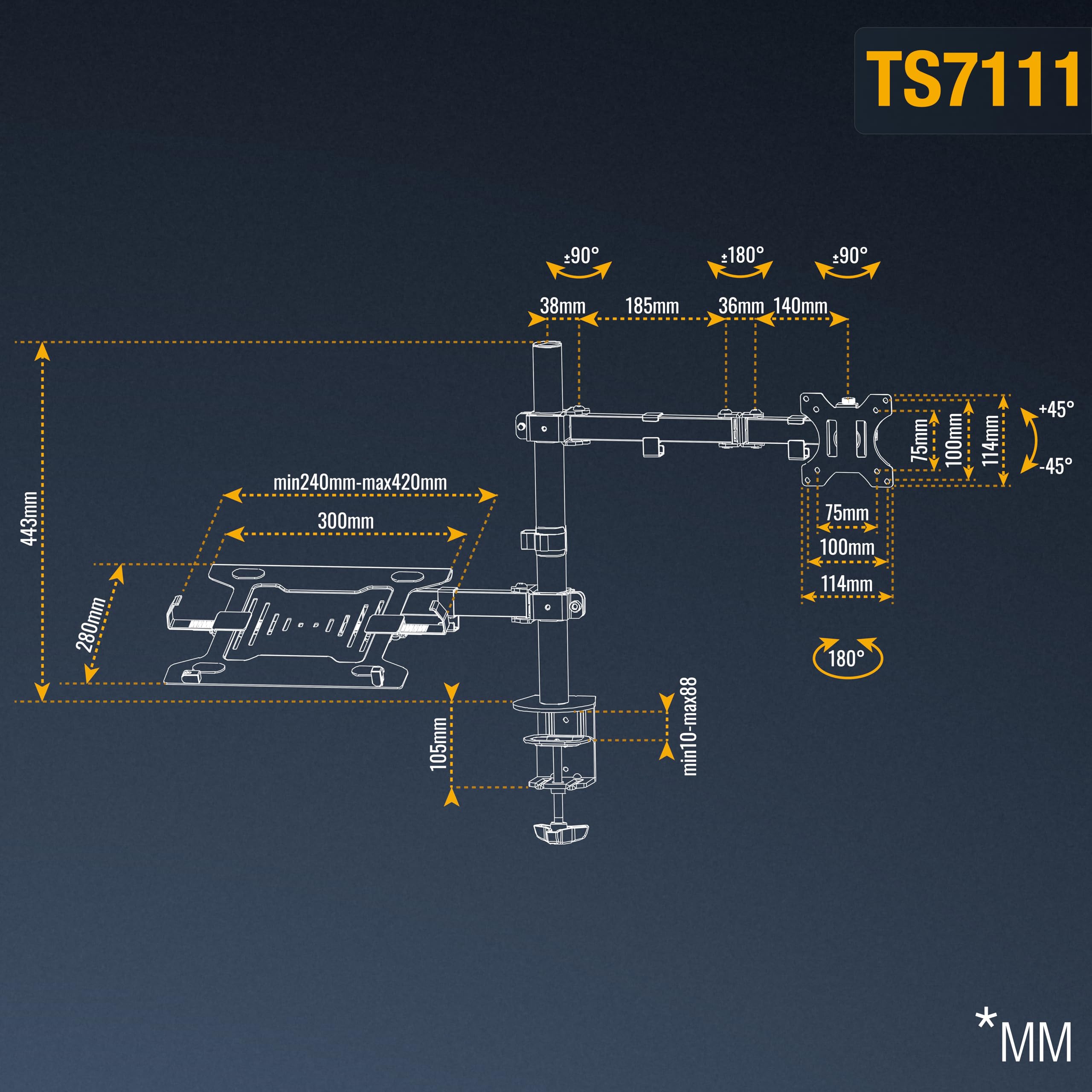 RICOO TS7111 Supporto monitor da scrivania 13-34 pollici per 13 32 34 pollici girevole inclinabile fino a 8 kg max VESA 100x100