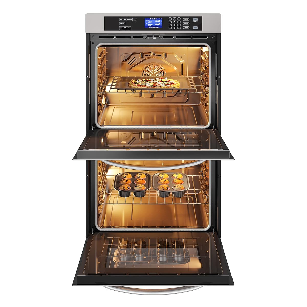 KoolMore 30-Inch Electric Double Wall Oven with Quiet, Rapid Convection Cooking, 7 Cook and Baking Modes, Dual Large Capacity Ovens, Stainless-Steel Unit, Self-Cleaning (KM-WO30D-SS) image 1